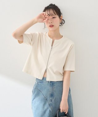 earth music&ecology カットリブＷジップカーディガン Ivory