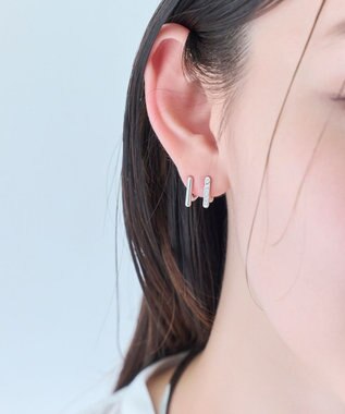 Phoebe 【痛くないシリーズ/金属アレルギー対応】ダブルラインビジューライトフィットイヤリング　シルバー シルバー