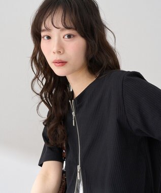 earth music&ecology カットリブＷジップカーディガン Black