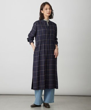 J.PRESS LADIES サイロチェック ストライプ ワンピース ネイビーチェック系