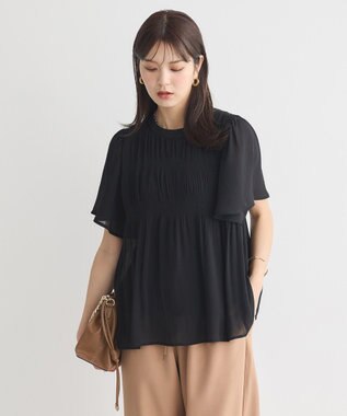 earth music&ecology マジョリカプリーツ半袖ブラウス Black