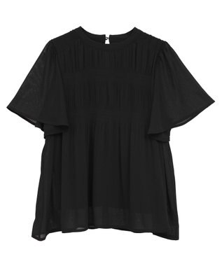 earth music&ecology マジョリカプリーツ半袖ブラウス Black