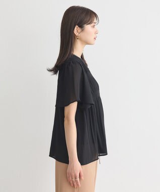 earth music&ecology マジョリカプリーツ半袖ブラウス Black