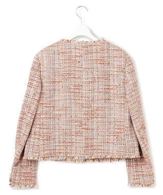 23区 L GIOLICAツイード ノーカラー ボタン ジャケット テラコッタミックス