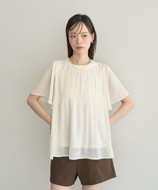 earth music&ecology マジョリカプリーツ半袖ブラウス Ivory