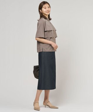 J.PRESS LADIES L 【WEB限定カラーあり・一枚で着映え】ラミーポプリン ティアード シャツ ブラウン系