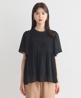 earth music&ecology マジョリカプリーツ半袖ブラウス Black