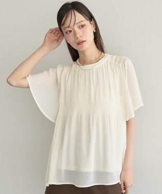 earth music&ecology マジョリカプリーツ半袖ブラウス Ivory