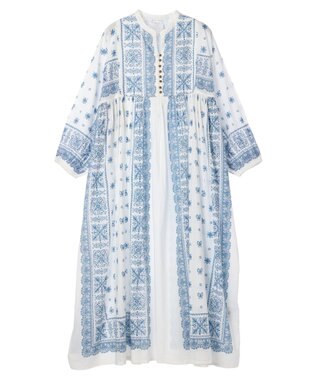 CRAFT STANDARD BOUTIQUE パネル柄ウエスト切り替えボリュームワンピース Blue