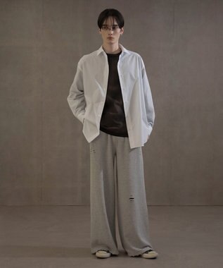 WEGO 【ウエストゴム】ダメージスウェットバギーパンツ 杢グレー