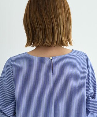 YECCA VECCA パールタックスリーブブラウス Stripe