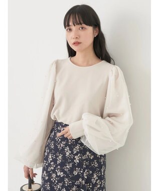 earth music&ecology 袖パールドッキングプルオーバー Light Beige