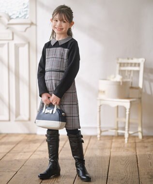 組曲 KIDS 【110-140㎝】レディチェック ワンピース モノトーン