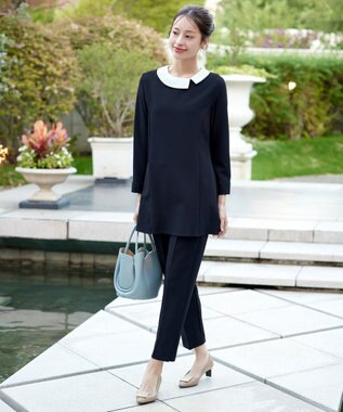 Tiaclasse 【3WAY・ストレッチジョーゼット】付け襟チュニック ネイビー