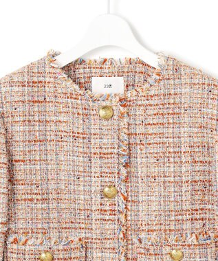 23区 L GIOLICAツイード ノーカラー ボタン ジャケット テラコッタミックス