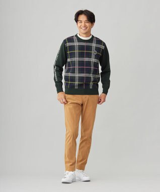 23区GOLF 【MEN】チェックジャガード　クルーネック  ニット ダークグリーン系3