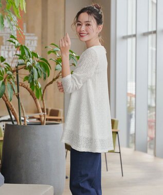 Tiaclasse 【洗える】花柄カットレースフレアトップス オフホワイト