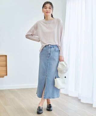 ANY L フロントスリットデニムスカート ブリーチ