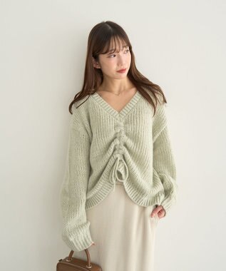 earth music&ecology フロントシャーリングニットプルオーバー ミント