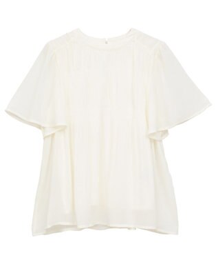 earth music&ecology マジョリカプリーツ半袖ブラウス Ivory