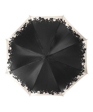 MOONBAT LANVIN COLLECTION 長傘 リーフ サテンプリント ジャンプ 耐風 ブラック