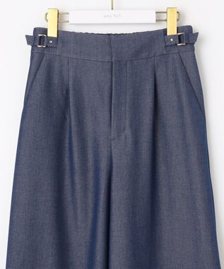 ANY SIS 【洗える】ベルトポイントワイド パンツ シャンブレーブルー