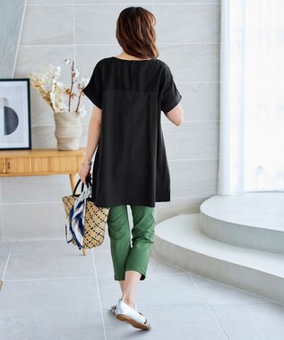 Tiaclasse L 【洗える】シアーコンビチュニックブラウス ブラック