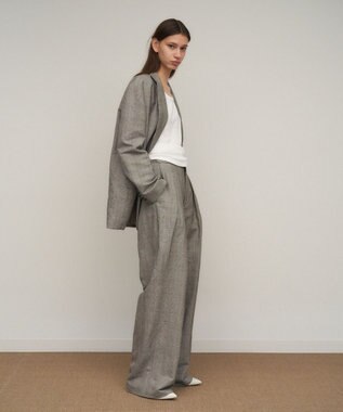 ATON ROUND COTTON LINEN | ワイドイージーパンツ CHECK