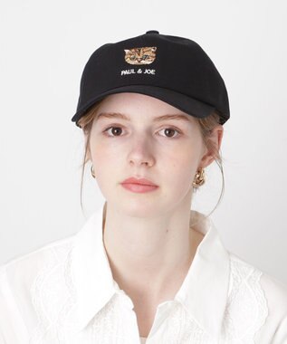MOONBAT 【FUDGE掲載】ポール & ジョー (PAUL & JOE ACCESSOIRES) 猫 ヌネット刺繍 キャップ ブラック
