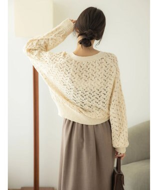 earth music&ecology スラブコットンレース編みカーディガン Ivory