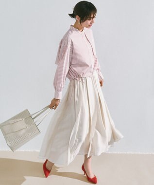 ANY SIS 【UVカット・接触冷感・速乾】クロップトヨークハオリ シャツ オレンジストライプ