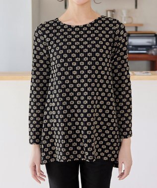 Tiaclasse 【洗える】花柄カットレースフレアトップス ブラック×ベージュ