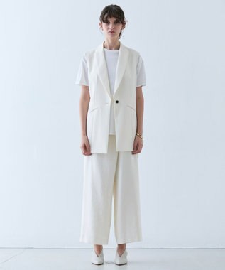 BEIGE， 【洗える】CAROLE / リネンライクラップワイドパンツ Ecru