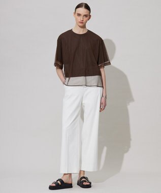 ICB 【接触冷感・UVケア・速乾・洗える】 チュールレイヤード カットソー チョコレート系