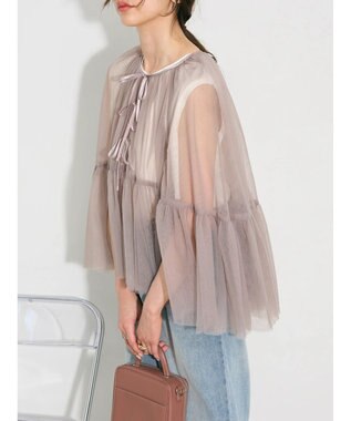 Green Parks リボンチュールデザインブラウス Pink Beige