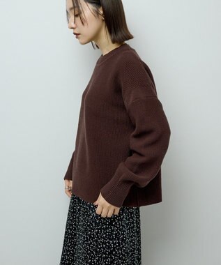 Green Parks かのこ編モックネックニットプルオーバー Brown