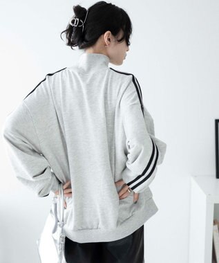 WEGO ラインハーフジップBIGスウェット 杢グレー