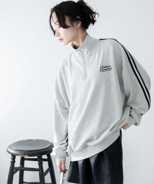 WEGO ラインハーフジップBIGスウェット 杢グレー