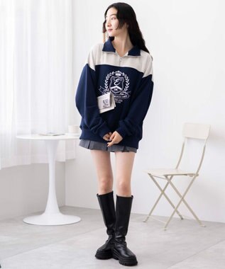 WEGO ハーフジップ切り替えBIBPO ネイビー