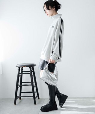 WEGO ラインハーフジップBIGスウェット 杢グレー