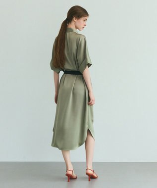 GRACE CONTINENTAL ダブルサテンシャツドレス カーキ