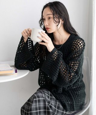 WEGO ビッグメッシュニットプルオーバー ブラック