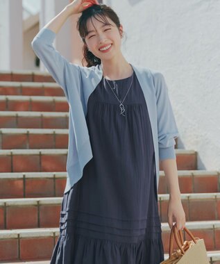 Tiaclasse 麻調ピンタックロングワンピース ネイビー