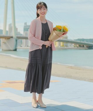 Tiaclasse 麻調ピンタックロングワンピース チャコールグレー