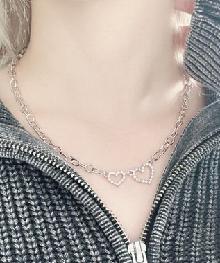 WEGO Lラインストーンダブルモチーフネックレス 柄1