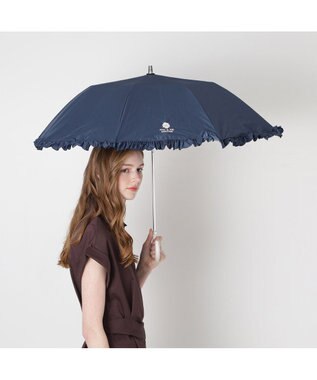MOONBAT 【晴雨兼用折りたたみ日傘】ポール & ジョー (PAUL & JOE ACCESSOIRES) クリザンテームワンポイントフリル 一級遮光99.99% 遮熱 UV 晴雨兼用 ネイビーブルー