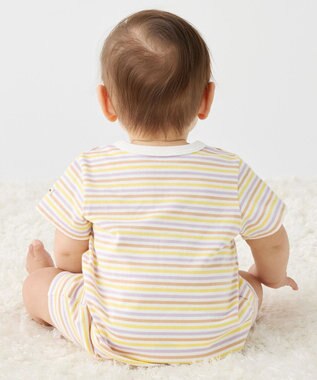 MIKI HOUSE HOT BISCUITS 【70-80cm】 みじんボーダー ワンポイント刺繍 ショートオール ラベンダー