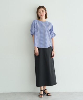 YECCA VECCA パールタックスリーブブラウス Stripe
