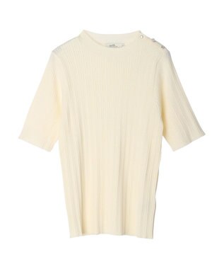 earth music&ecology ショルダーボタンリブニットプルオーバー Ivory