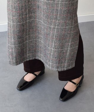 INTER-CHAUSSURES 【FABIO RUSCONI】スクエアトウワンストラップパンプス ブラックエナメル